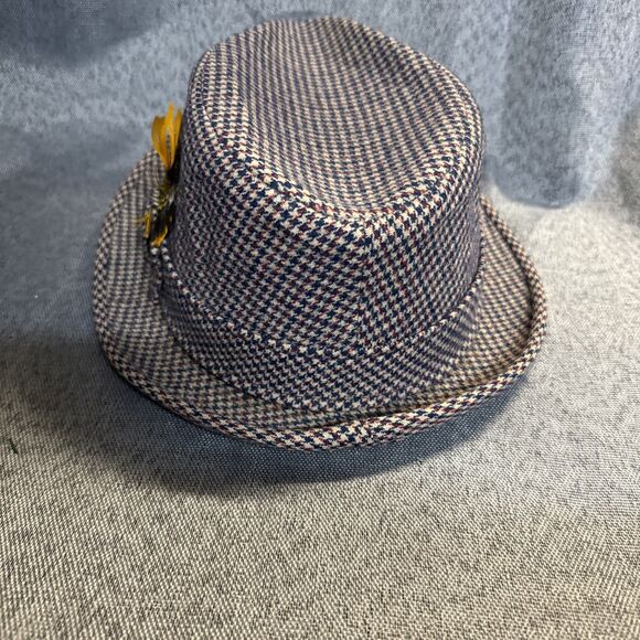 Vintage Pendleton Fedora Hat Mens Wool Brown Feathered Made USA Plaid Hats 7 3/4 - Picture 2 of 9